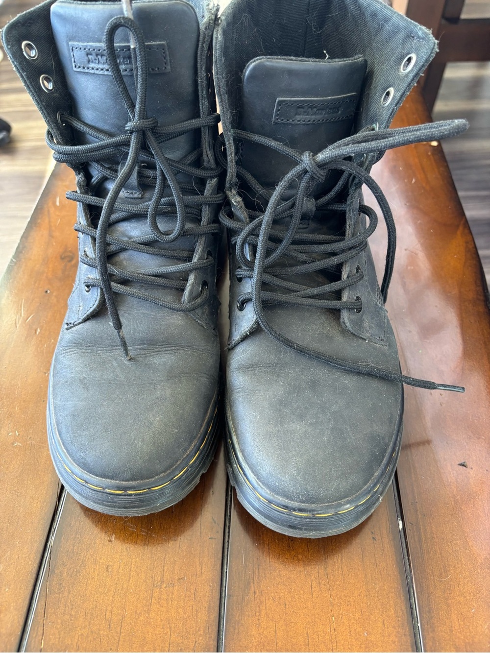 Dr. Martens Black Lace-Up Men's Boots with Yellow Stitching